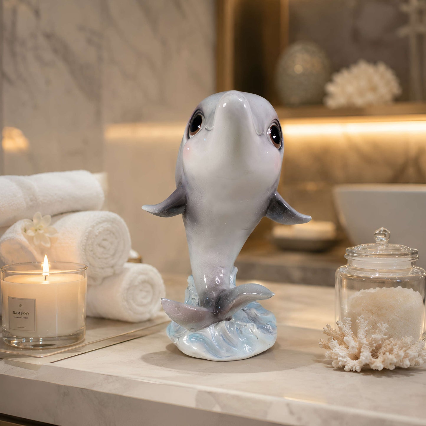 Delfin Dekofigur in Hochglanz – maritime Figur in 2 Größen