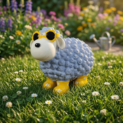 Bunte Schaffiguren mit Blumenbrille – Deko Schaf aus Polyresin für Garten & Zuhause