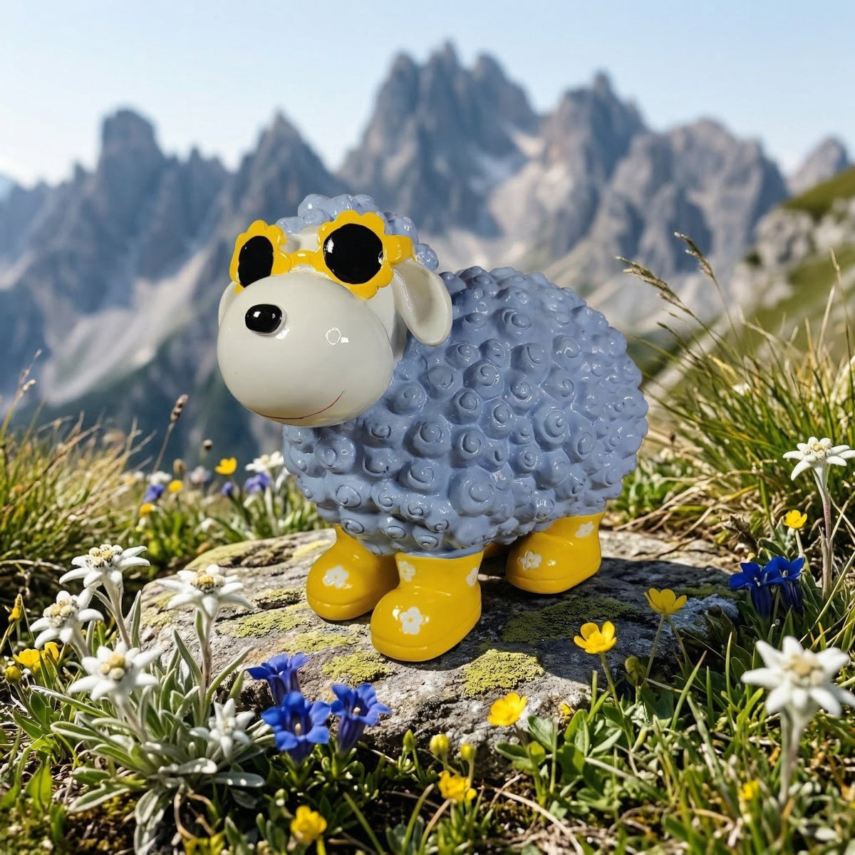 Bunte Schaffiguren mit Blumenbrille – Deko Schaf aus Polyresin für Garten & Zuhause