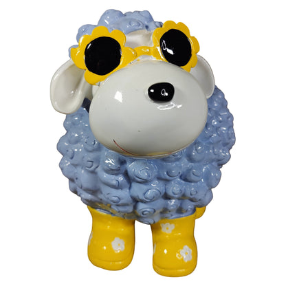 Bunte Schaffiguren mit Blumenbrille – Deko Schaf aus Polyresin für Garten & Zuhause
