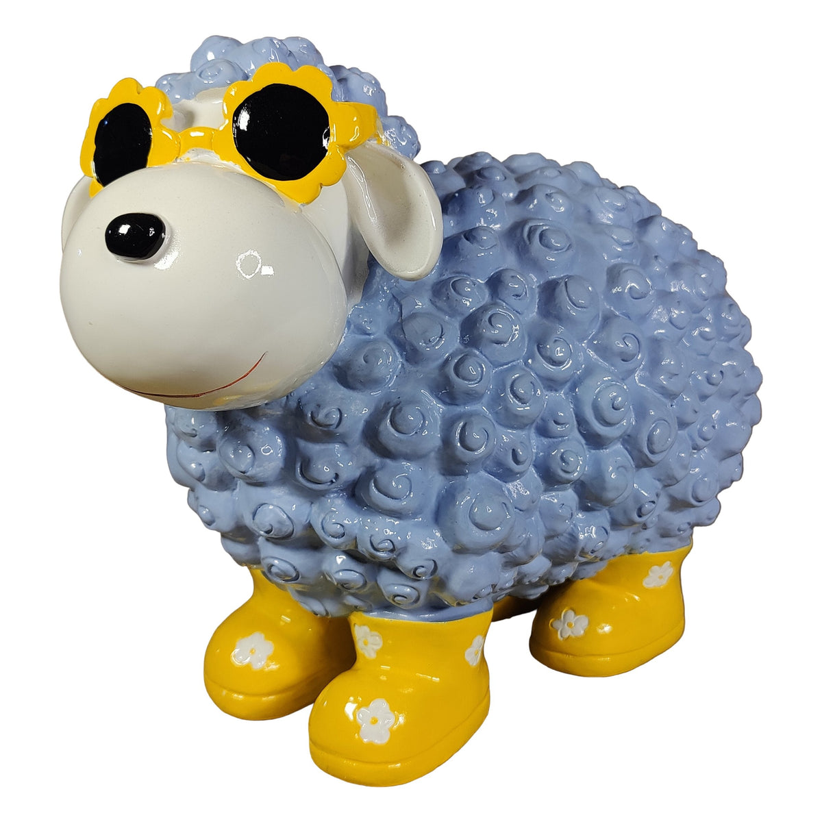 Bunte Schaffiguren mit Blumenbrille – Deko Schaf aus Polyresin für Garten & Zuhause