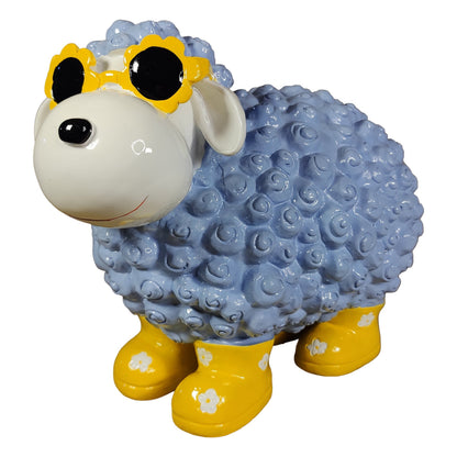 Bunte Schaffiguren mit Blumenbrille – Deko Schaf aus Polyresin für Garten & Zuhause