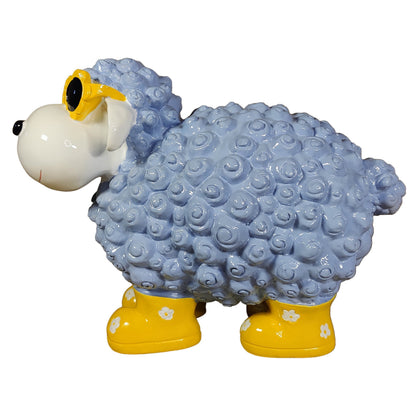 Bunte Schaffiguren mit Blumenbrille – Deko Schaf aus Polyresin für Garten & Zuhause