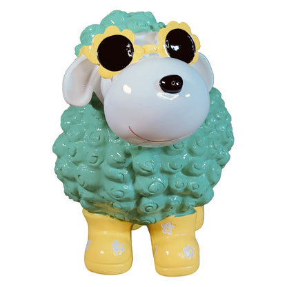 Bunte Schaffiguren mit Blumenbrille – Deko Schaf aus Polyresin für Garten & Zuhause