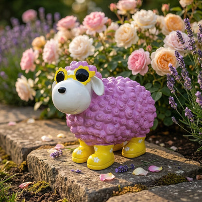 Bunte Schaffiguren mit Blumenbrille – Deko Schaf aus Polyresin für Garten & Zuhause