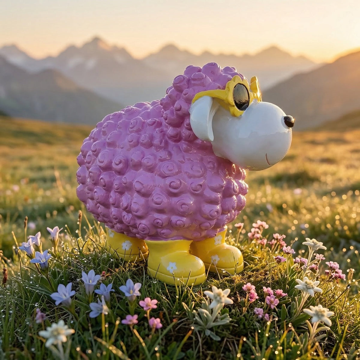 Bunte Schaffiguren mit Blumenbrille – Deko Schaf aus Polyresin für Garten & Zuhause