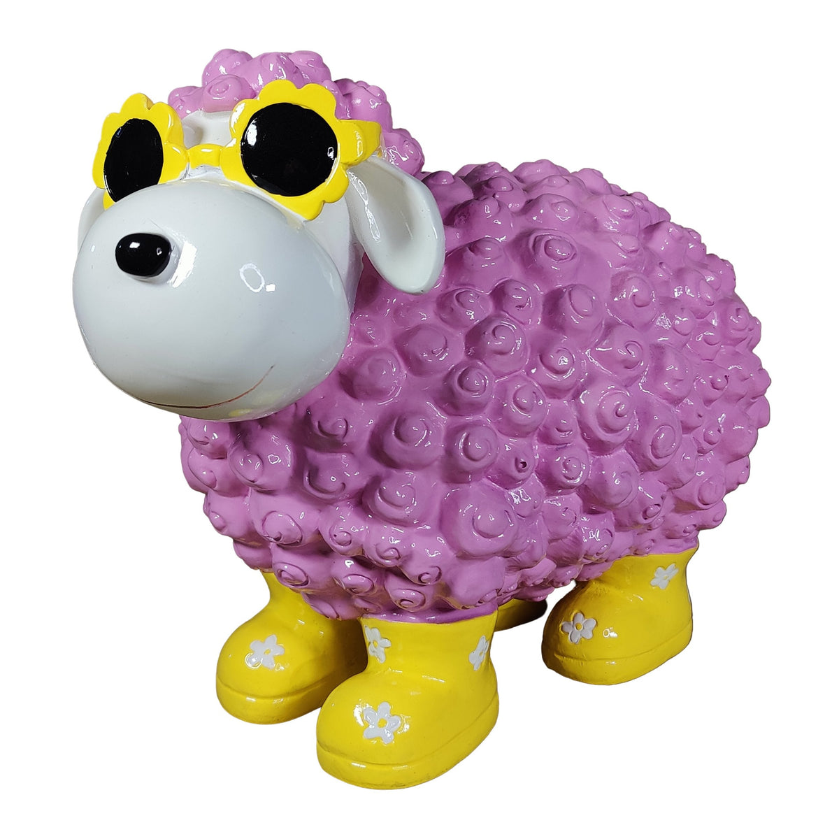 Bunte Schaffiguren mit Blumenbrille – Deko Schaf aus Polyresin für Garten & Zuhause