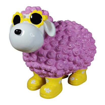 Bunte Schaffiguren mit Blumenbrille – Deko Schaf aus Polyresin für Garten & Zuhause