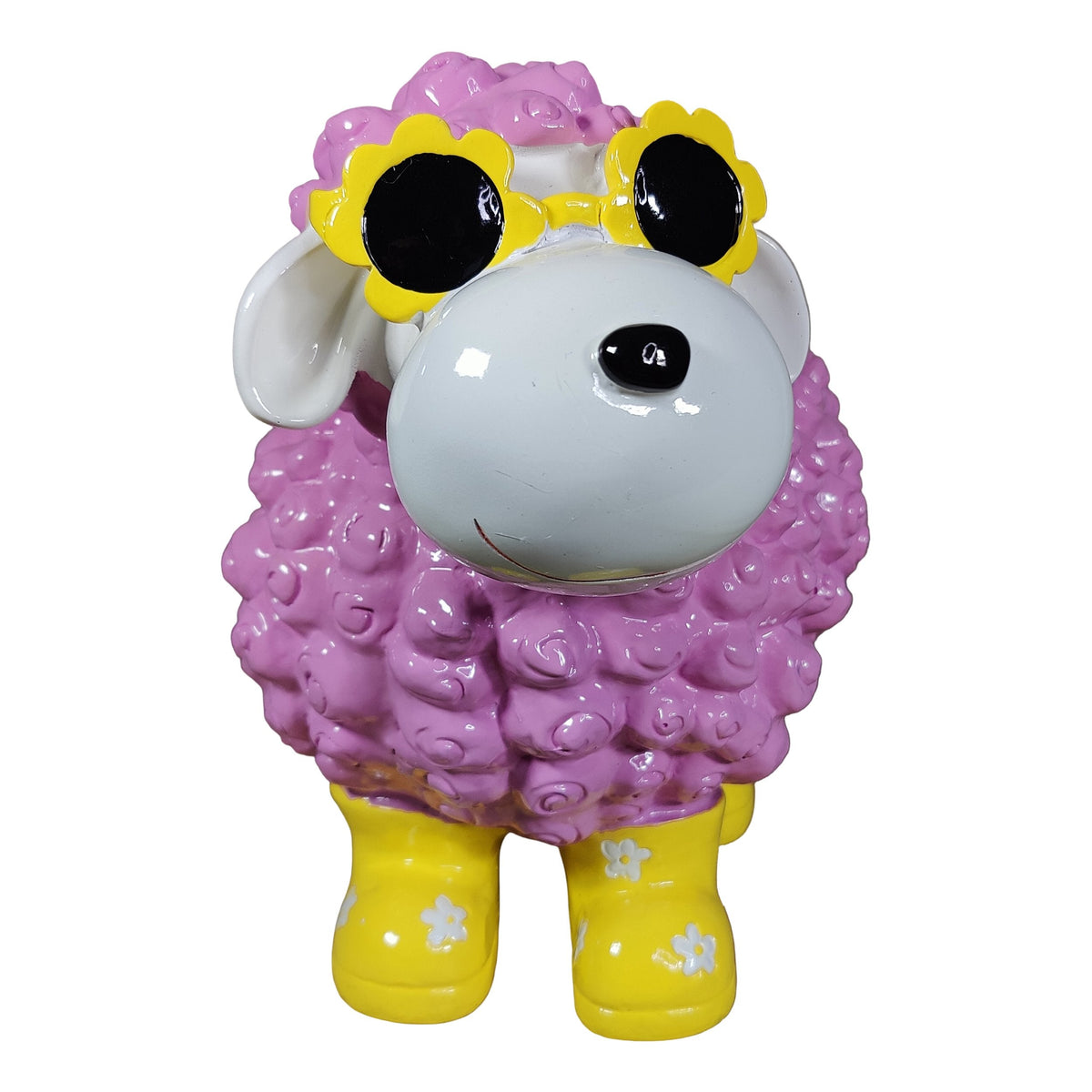 Bunte Schaffiguren mit Blumenbrille – Deko Schaf aus Polyresin für Garten & Zuhause