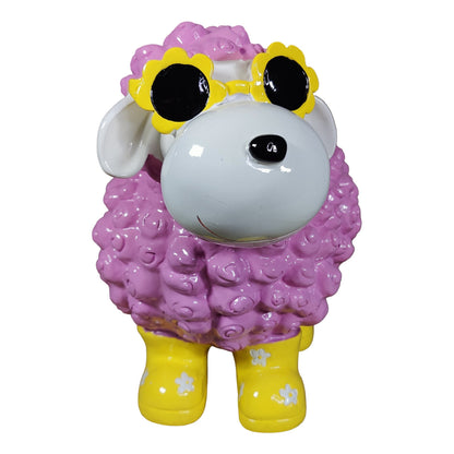 Bunte Schaffiguren mit Blumenbrille – Deko Schaf aus Polyresin für Garten & Zuhause