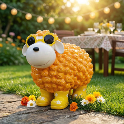 Bunte Schaffiguren mit Blumenbrille – Deko Schaf aus Polyresin für Garten & Zuhause