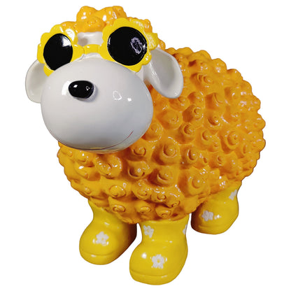 Bunte Schaffiguren mit Blumenbrille – Deko Schaf aus Polyresin für Garten & Zuhause