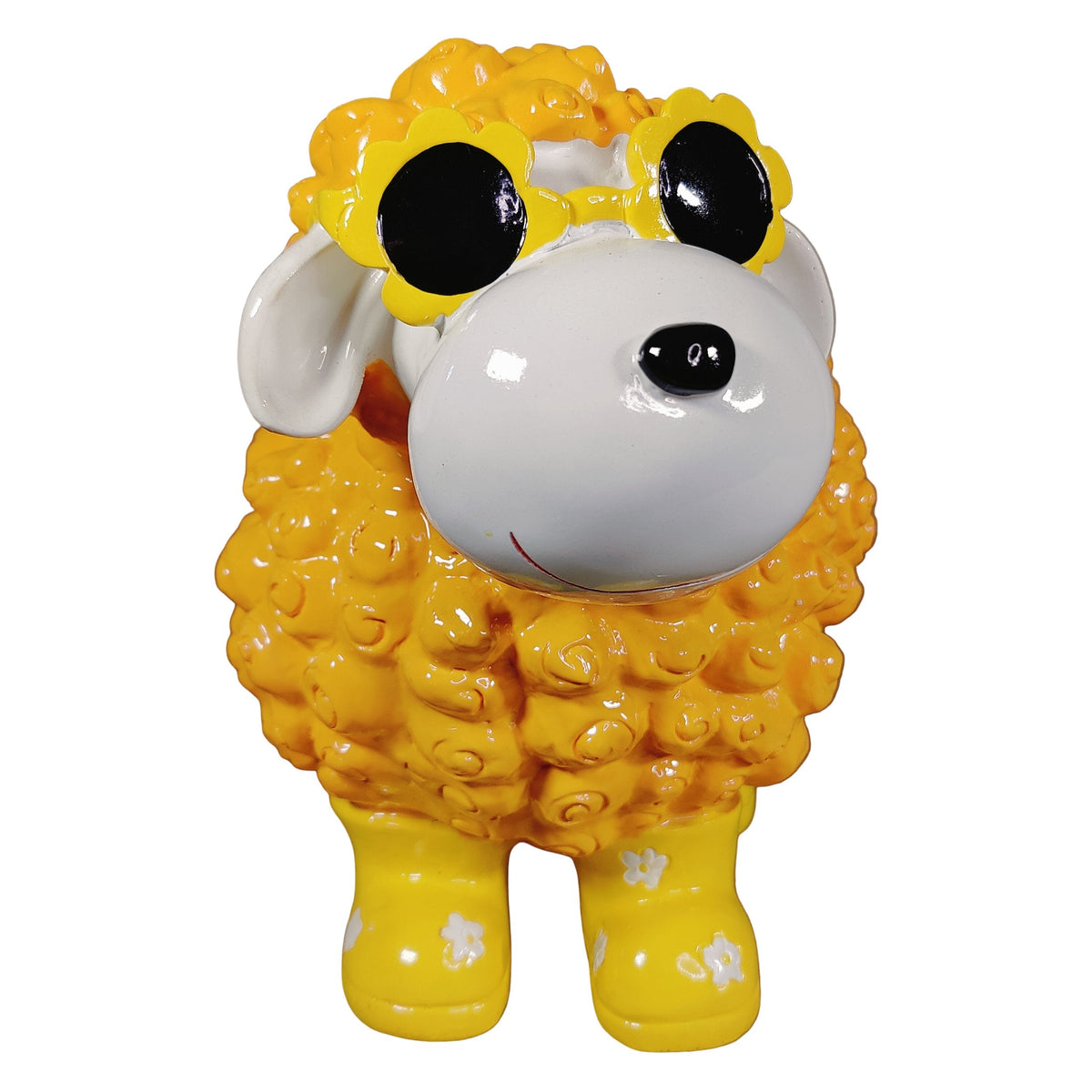Bunte Schaffiguren mit Blumenbrille – Deko Schaf aus Polyresin für Garten & Zuhause