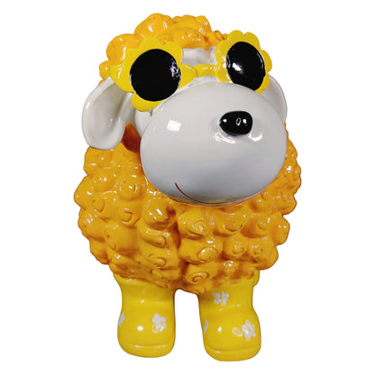 Bunte Schaffiguren mit Blumenbrille – Deko Schaf aus Polyresin für Garten & Zuhause