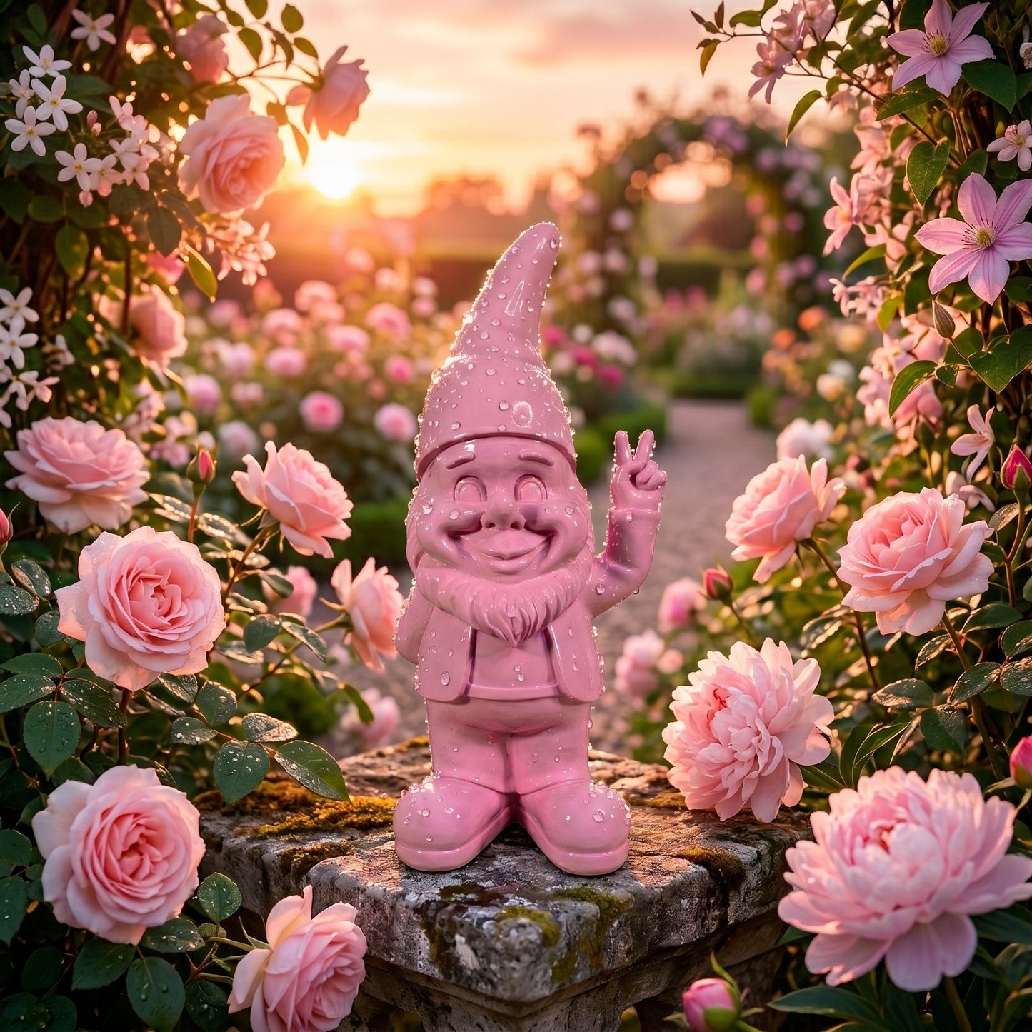 Peace Gartenzwerg Dekofigur für den Garten – Pastell Hochglanz, 2 Größen