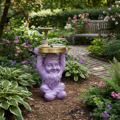 Beistelltisch rund Gartenzwerg – Beistelltisch Design für Garten & Wohnbereich in Schwarz oder Lila
