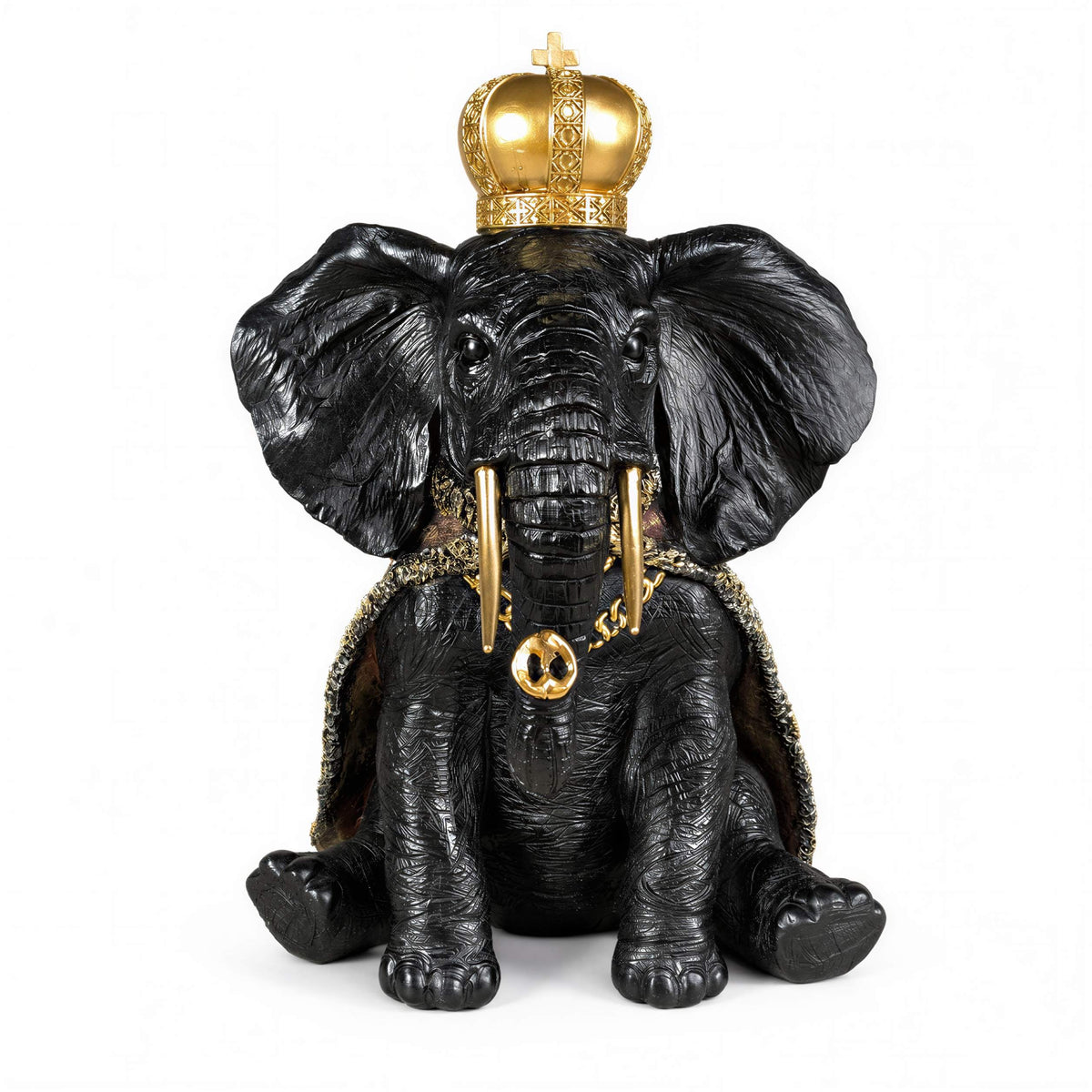 Elefantenfigur mit Krone in Schwarz-Gold oder Gold-Rot