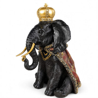 Elefantenfigur mit Krone in Schwarz-Gold oder Gold-Rot