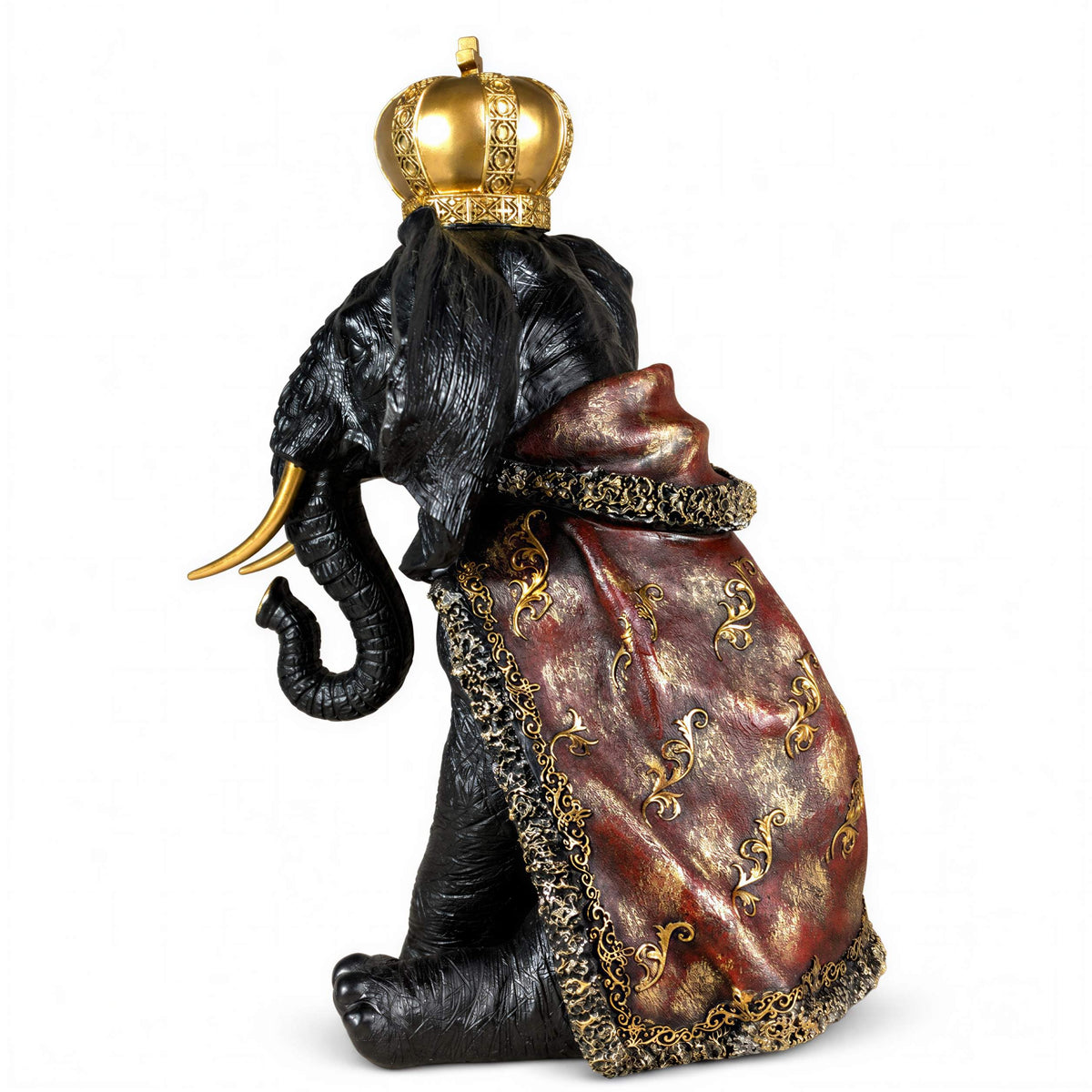 Elefantenfigur mit Krone in Schwarz-Gold oder Gold-Rot
