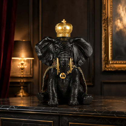 Elefantenfigur mit Krone in Schwarz-Gold oder Gold-Rot
