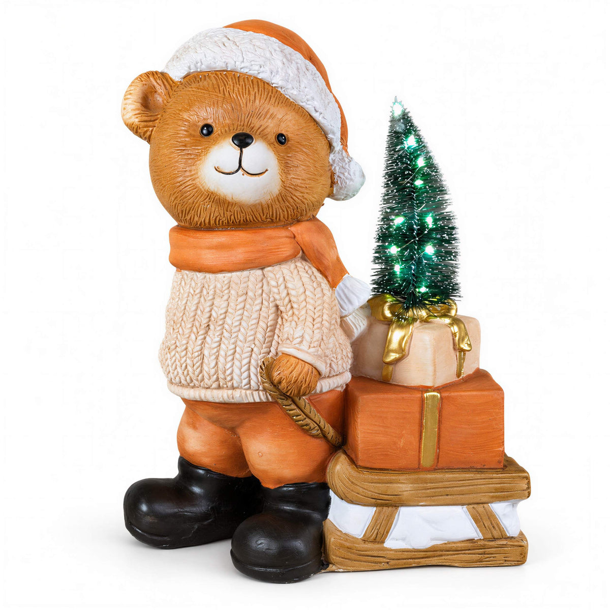 LED Weihnachtsbär Batteriebetriebene Deko Bär Figur für Tisch & Fensterbank