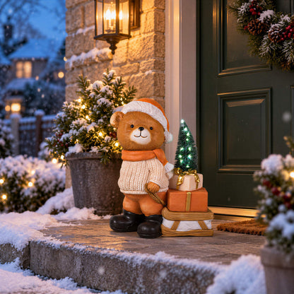 LED Weihnachtsbär Batteriebetriebene Deko Bär Figur für Tisch & Fensterbank
