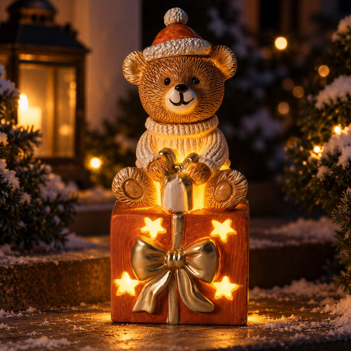 LED Weihnachtsbär Batteriebetriebene Deko Bär Figur für Tisch & Fensterbank