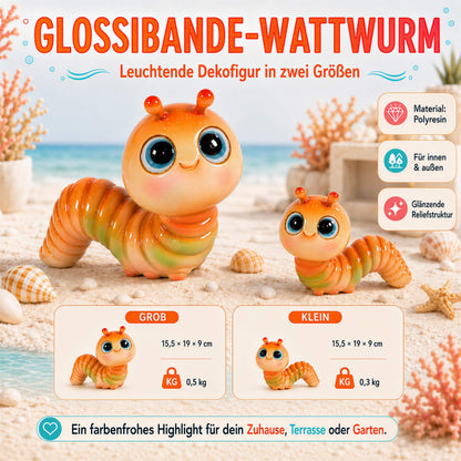 GlossiBande Wattwurm Dekofigur, glänzende Tierfigur in Grün oder Orange