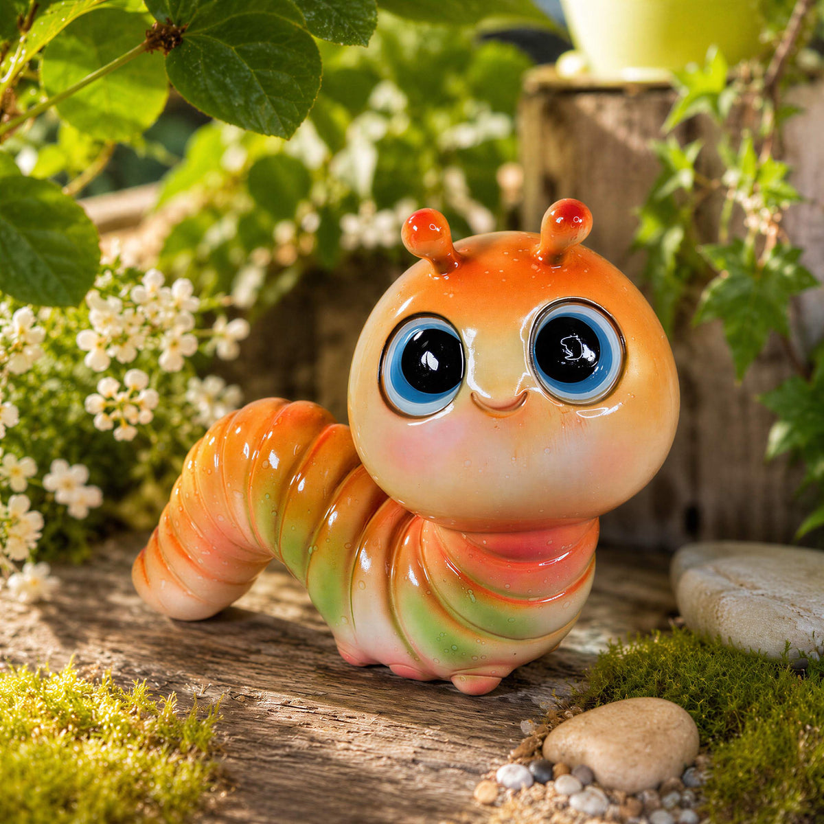 GlossiBande Wattwurm Dekofigur, glänzende Tierfigur in Grün oder Orange