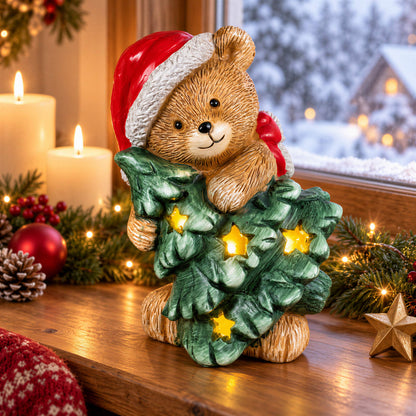 LED Weihnachtsbär Batteriebetriebene Deko Bär Figur für Tisch & Fensterbank