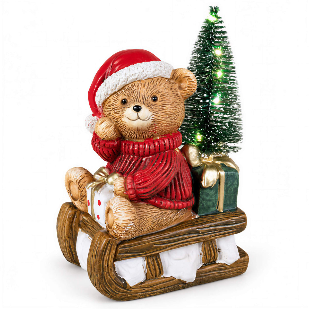 LED Weihnachtsbär Batteriebetriebene Deko Bär Figur für Tisch & Fensterbank