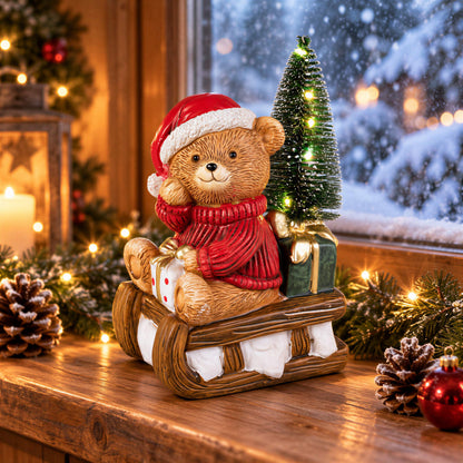 LED Weihnachtsbär Batteriebetriebene Deko Bär Figur für Tisch & Fensterbank