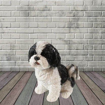 Hunde Figur Shih Tzu Welpe sitzend weiß-schwarz Hund Tierfigur Hundefigur