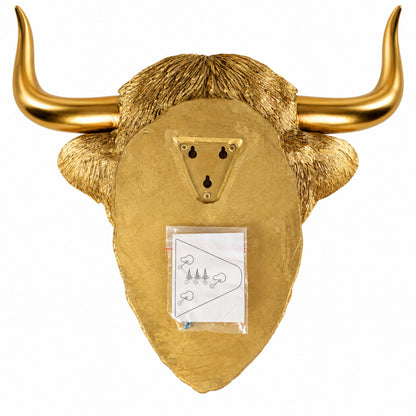 Goldener Highland Cattle Wandkopf – Hochlandrind Tierkopf als Wanddeko für Wohnraum & Flur