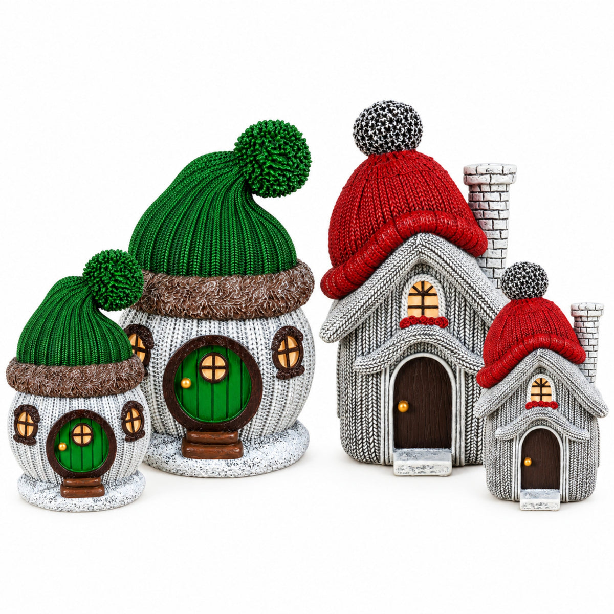 Weihnachtsdeko Wichtelhaus in Strickoptik – Weihnachtsdorf, 4 Varianten