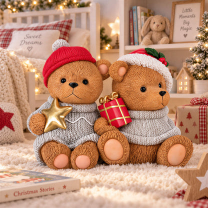 Weihnachtsbär als Dekofigur und Tischdeko Bär Figur mit Stern oder Geschenk