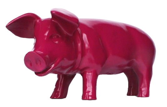 Brommel Schwein Dekofigur für den Garten – brombeerfarbenes Ferkel XXL 60 cm