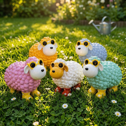 Bunte Schaffiguren mit Blumenbrille – Deko Schaf aus Polyresin für Garten & Zuhause