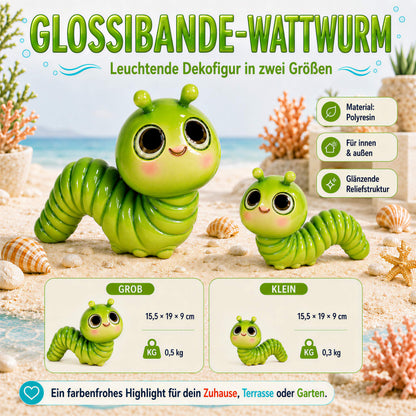 GlossiBande Wattwurm Dekofigur, glänzende Tierfigur in Grün oder Orange