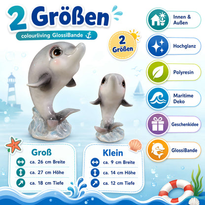 Delfin Dekofigur in Hochglanz – maritime Figur in 2 Größen