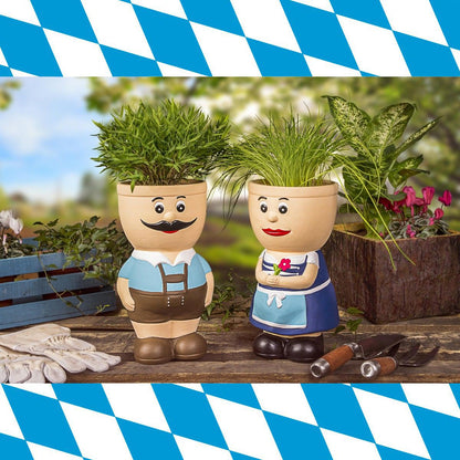 Resi & Sepp Keramik Dekofigur Set – bayerische Pflanztöpfe