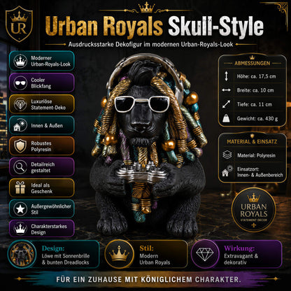 Löwenfigur Urban Royals mit Dreadlocks, Controller & Kopfhörern Löwe Figur