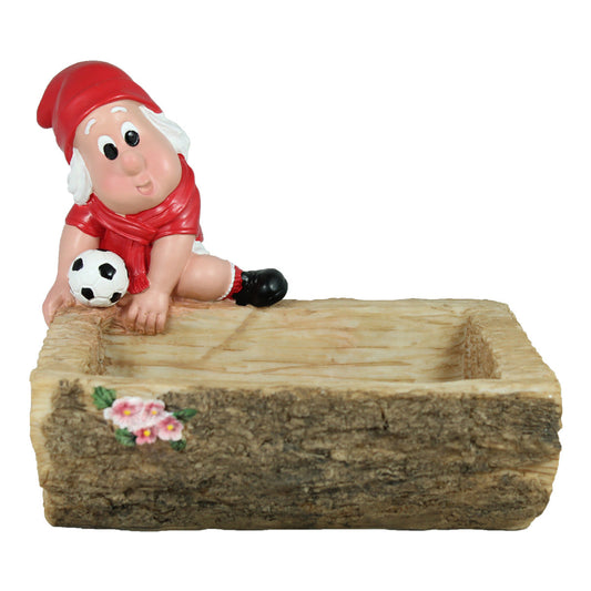 Roter Gartenzwerg Dekofigur für den Garten – Fußballschale & Tränke
