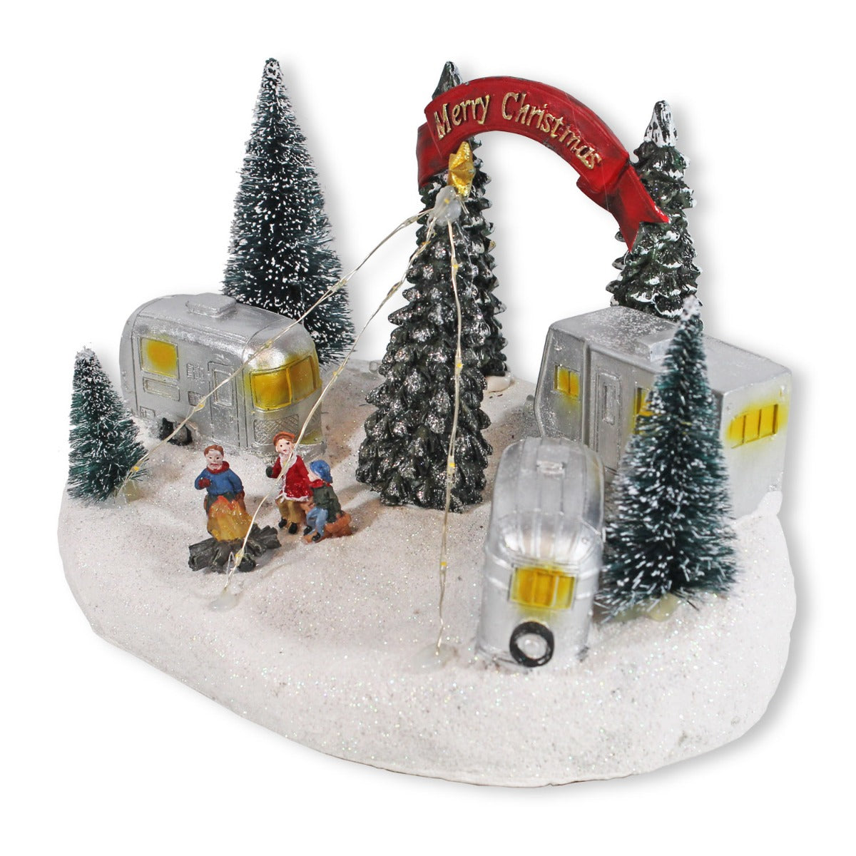 LED Weihnachtscamping Dekofigur – beleuchtetes Winterdorf mit Figuren