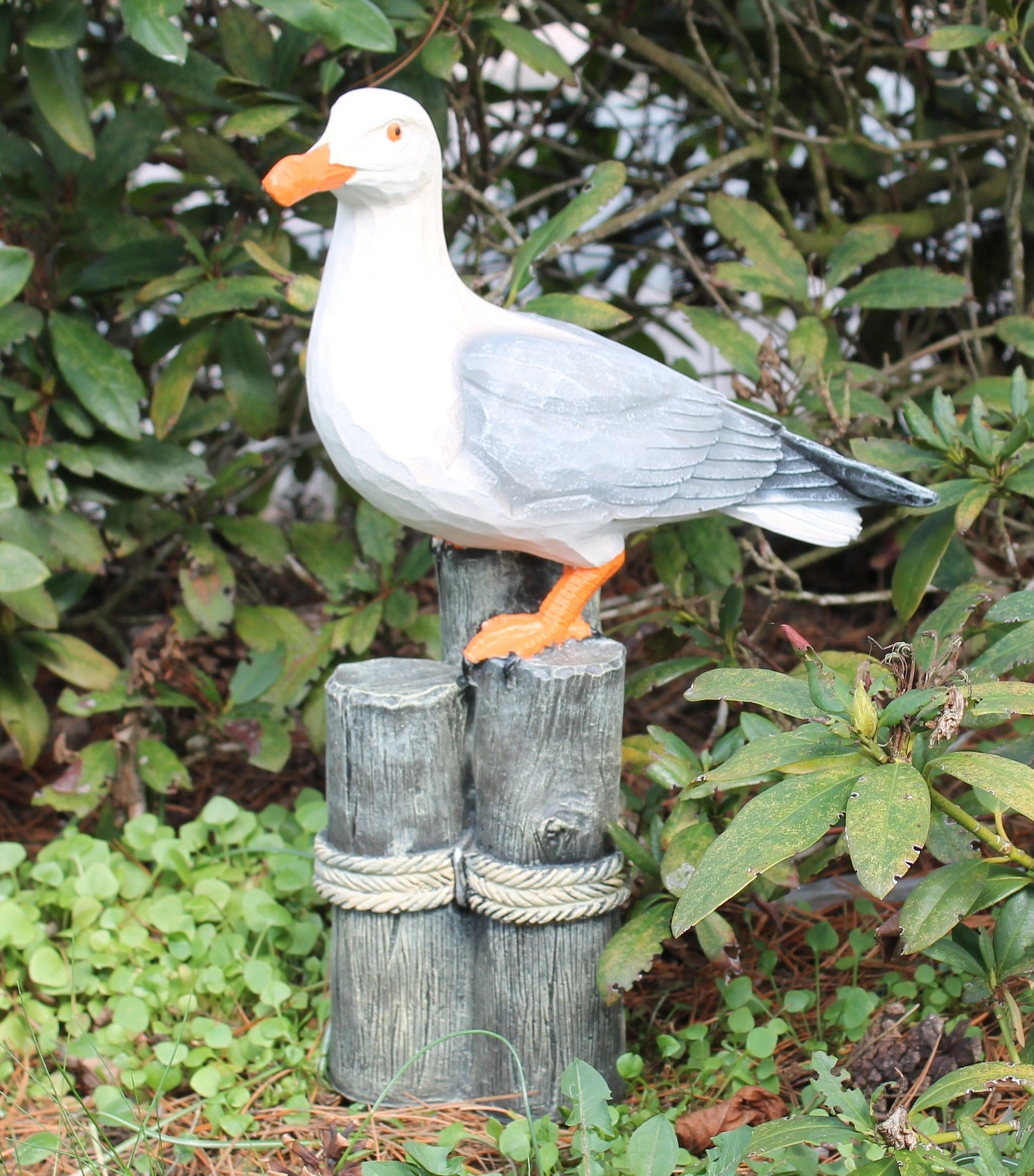 Möwe Figur Holzschnitt Optik Garten Dekoration Fensterbank Möwe auf Poller Dekofigur