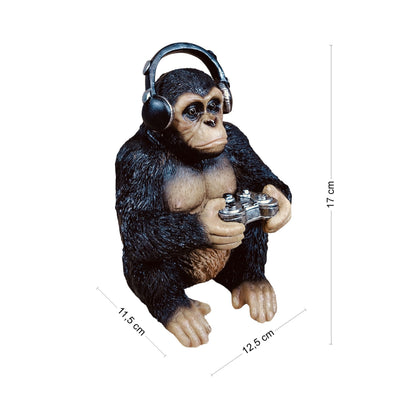 Affe Figur mit Kopfhörer & Controller - Gaming Zimmer Deko als Deko Affe für Regal, Schreibtisch & Wohnzimmer