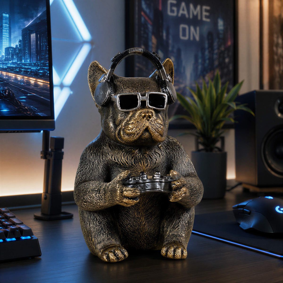 Urban Royals Gamer-Hund mit Controller & Kopfhörern – Dekofigur