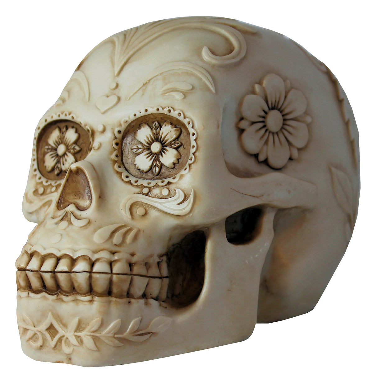 Totenkopf Dekofigur mit Blumenmotiv – Gothic Schädel für Wohnung