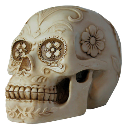 Totenkopf Dekofigur mit Blumenmotiv – Gothic Schädel für Wohnung