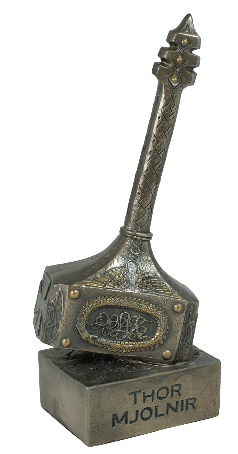 Mjölnir Thorshammer Dekofigur 26 cm – bronzierte Fantasy Skulptur